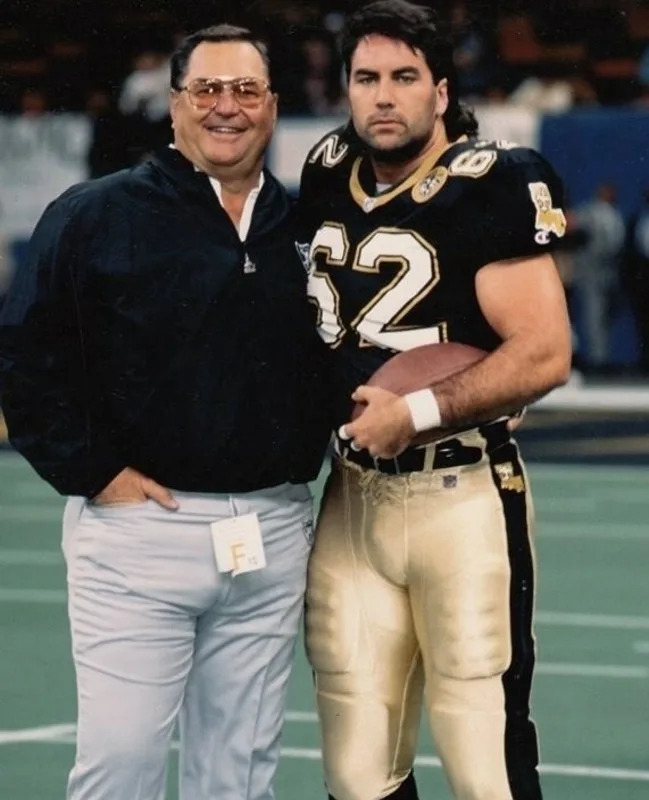 Former New Orleans Saints center Brad Leggett (62) poses with father and former Saints defensive lineman Earl Leggett (left). Credit: Players Capitol Group