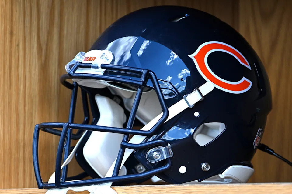 LAKE FOREST, IL - JULY 30: A detail view of a Chicago Bears helmet is seen during the the Chicago Bears Training Camp on July 30, 2022 at Halas Hall in Lake Forest, IL. (Photo by Robin Alam/Icon Sportswire via Getty Images)