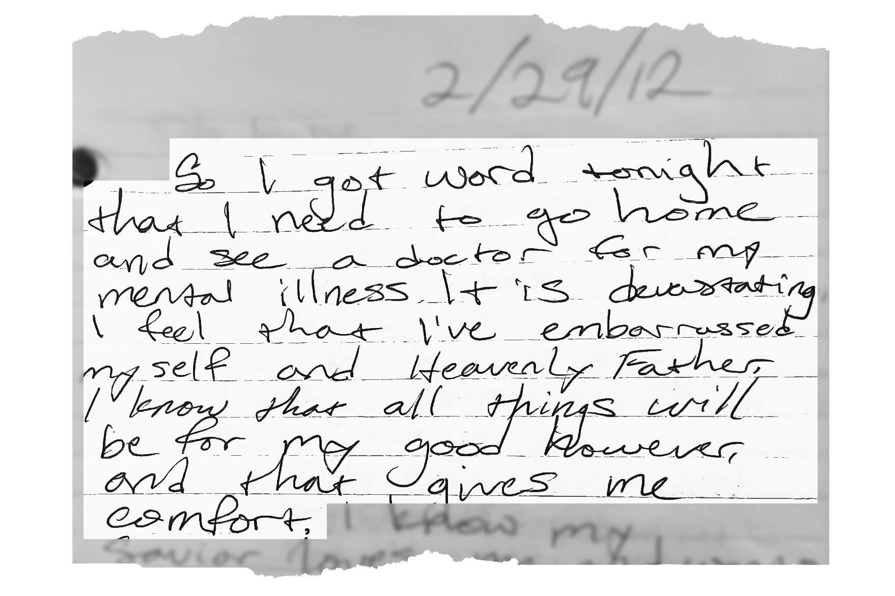 An entry from Newman's journal describing his disappointment after a worsening mental state led to him being sent home from his Mission trip.