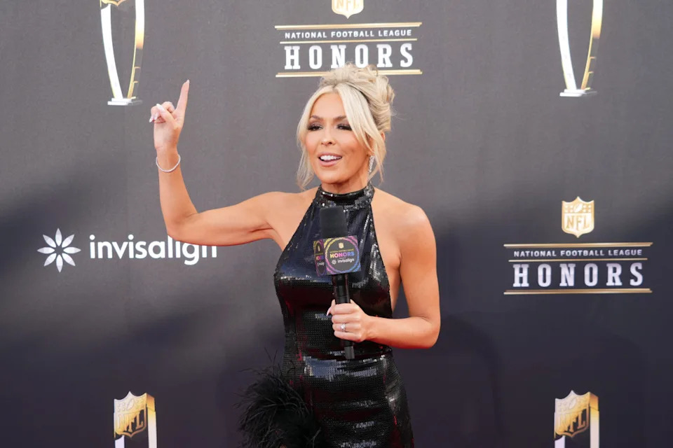 Feb 8, 2024; Las Vegas, NV, USA; NFL Network reporter Colleen Wolfe on the red carpet before the NFL Honors show at Resorts World Theatre.Kirby Lee-Imagn Images&period;