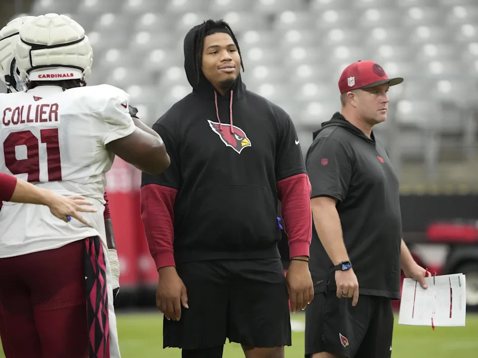 Arizona Cardinals defensive tackle Walter Nolen III watches during training camp at State Farm Stadium in Glendale on July 28, 2025.