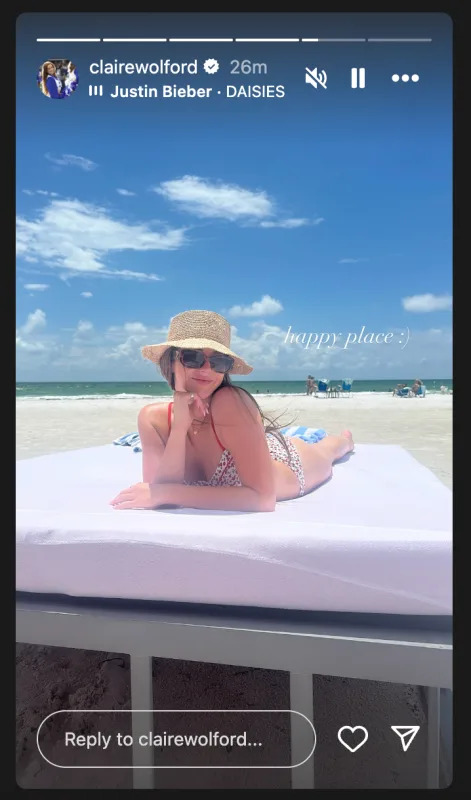 Claire Wolford on vacation.Claire/IG