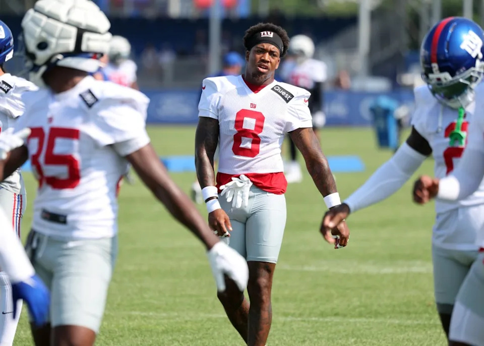 Jevon Holland #8, during practice at the Giants training facility in East Rutherford, NJ. Charles Wenzelberg / New York Post