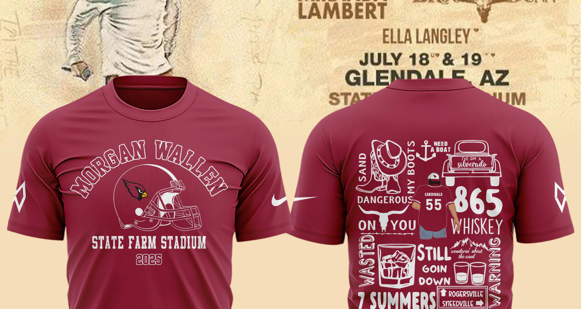 Unite Your Fandom Morgan Wallen X Arizona Cardinals State Farm Stadium 2025 Shirt