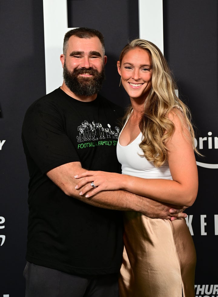 Jason and Kylie Kelce attend the premiere of "Kelce" on Sept. 8, 2023, in Philadelphia.