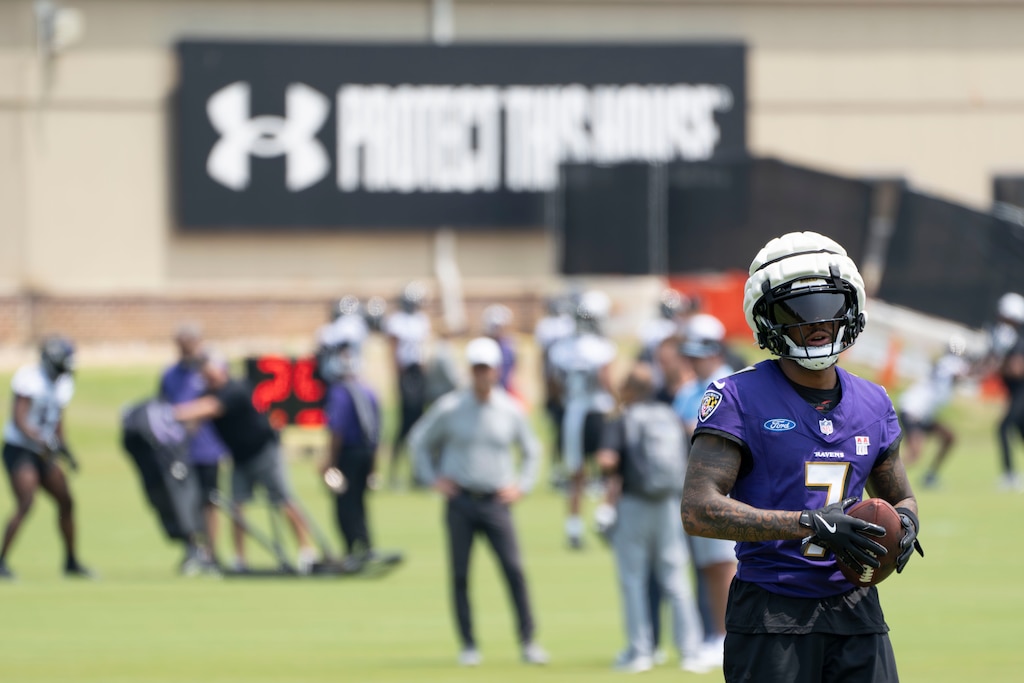 Rashod Bateman (7), wide receiver for the Baltimore Ravens, at the team’s organized team activities at the Under Armour Performance Center in Owings Mills, Md. on Thursday, June 5, 2025.