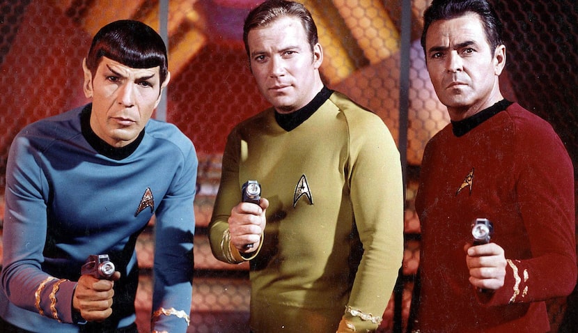 Actors Leonard Nimoy, William Shatner and James Doohan from the original "Star Trek" series. 