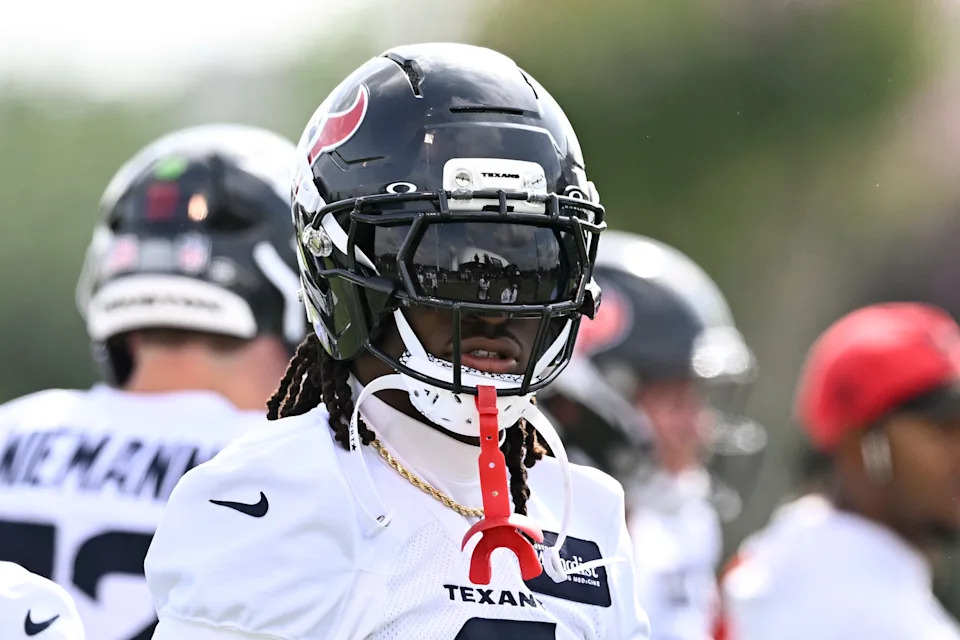 Jun 10, 2025; Houston, TX, USA; Houston Texans safety Calen Bullock (2) looks on during an NFL football minicamp at NRG Stadium. Mandatory Credit: Maria Lysaker-Imagn Images