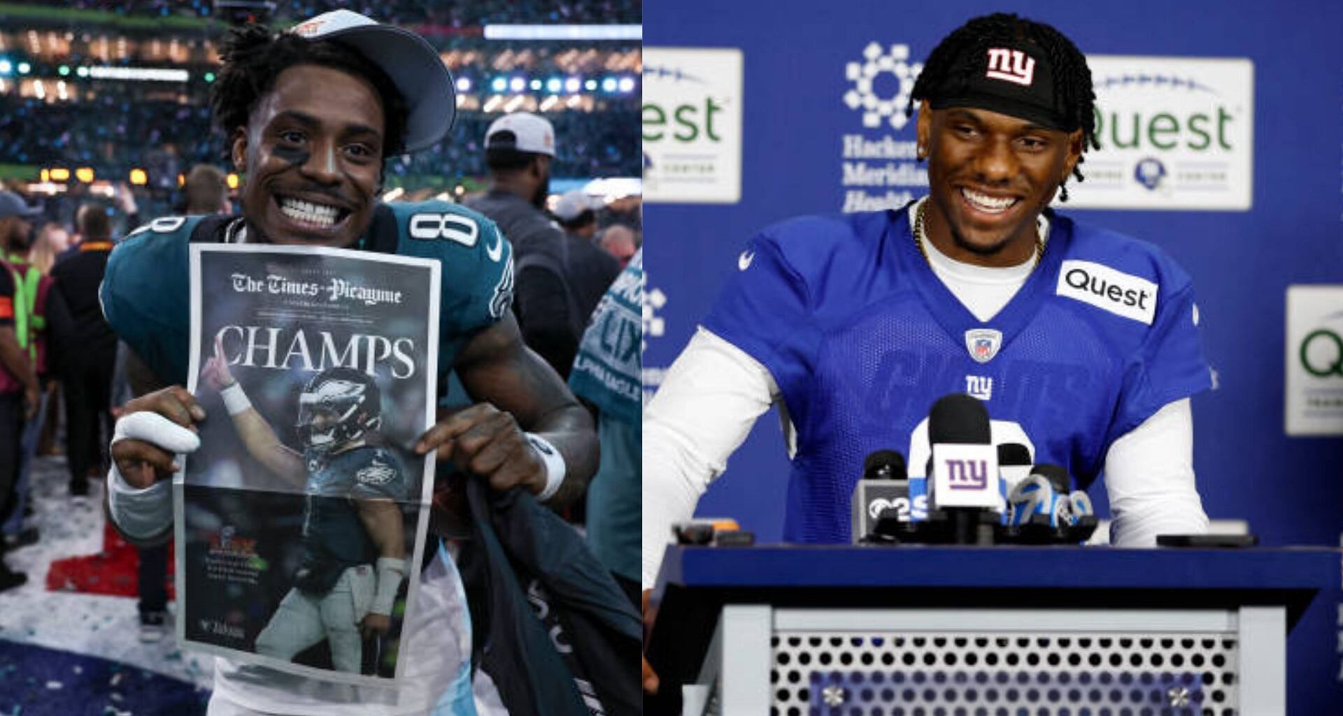 CJ Gardner-Johnson is being accused of targeting Malik Nabers. (Photos via Getty Images)