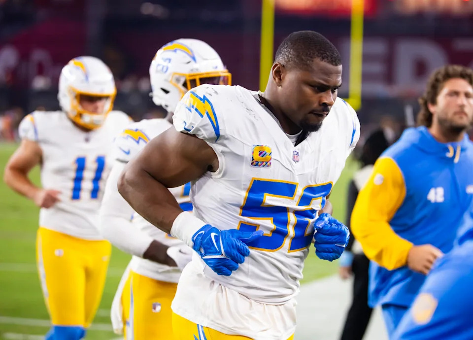 Los Angeles Chargers linebacker Khalil Mack (52) on the field.Mark J&period; Rebilas-Imagn Images