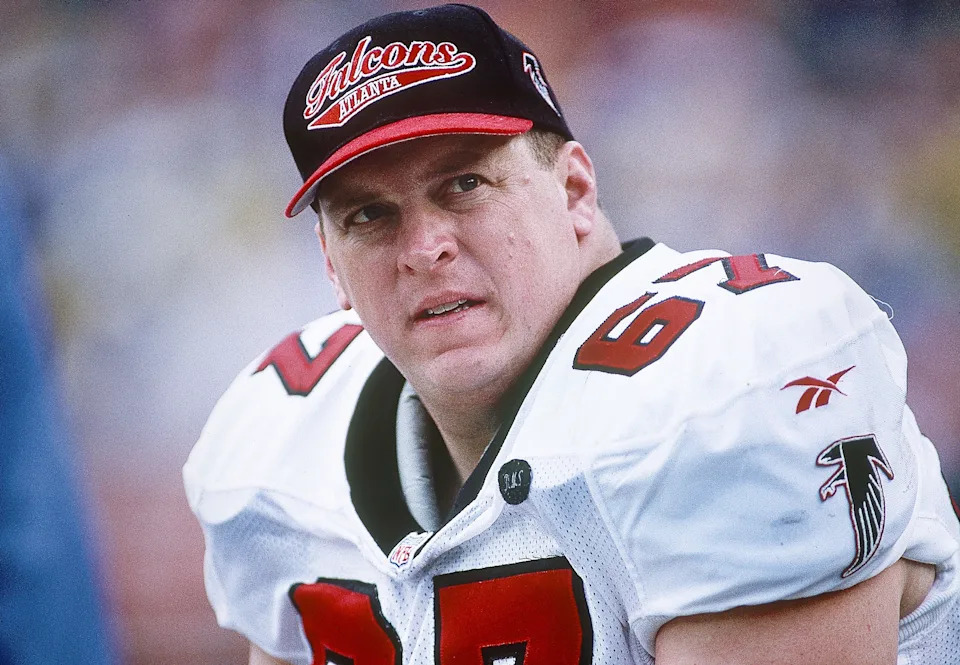 Dec 7, 1997; San Diego, CA, USA; FILE PHOTO; Atlanta Falcons offensive lineman Adam Schreiber (67) on the sideline against the San Diego Chargers at Qualcomm Stadium. Mandatory Credit: Peter Brouillet-USA TODAY NETWORK