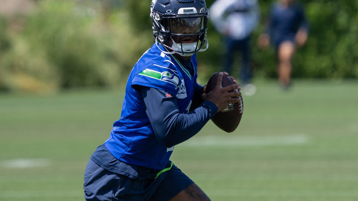 Seattle Seahawks rookie QB Jalen Milroe seen in uniform for 1st time