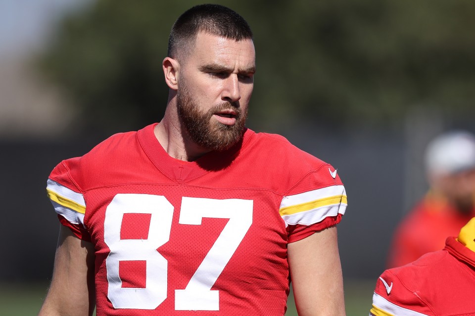 Travis Kelce #87 of the Kansas City Chiefs in practice.