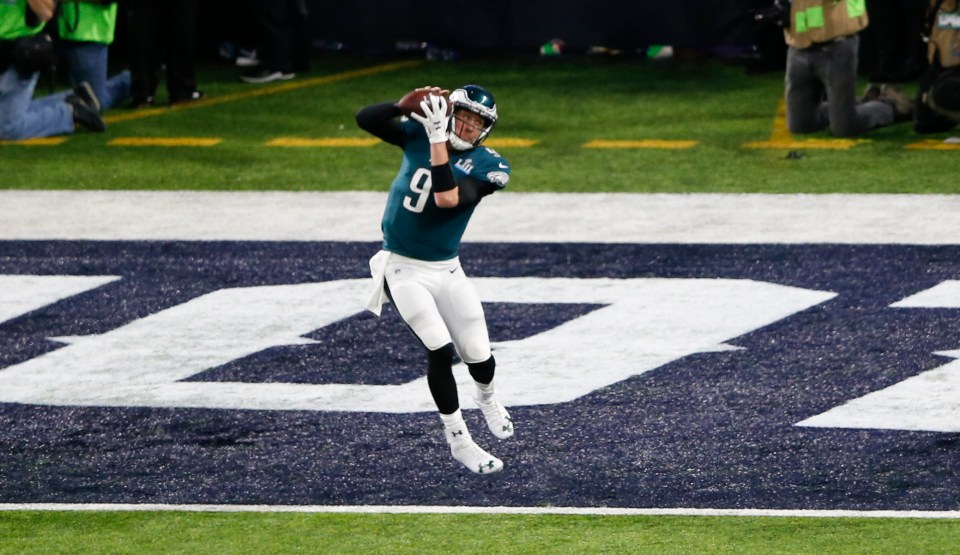 Foles caught the winning touchdown in Super Bowl  while also throwing for three others