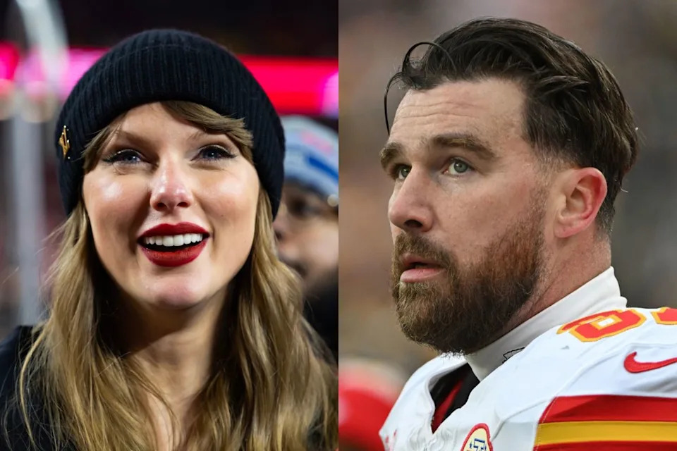 Kansas City Chiefs TE Travis Kelce and Pop star Taylor Swift.Mark J. Rebilas, Barry Reeger-Imagn Images