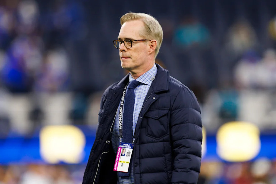 INGLEWOOD, CALIFORNIA - NOVEMBER 11: Joe Buck of ESPN on the field before the game between the Miami Dolphins and the Los Angeles Rams at SoFi Stadium on November 11, 2024 in Inglewood, California. (Photo by Ric Tapia/Getty Images)Ric Tapia/Getty Images