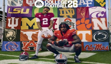 This image provided by EA Sports shows NCAA college football players Alabama's Ryan Williams, left, and Ohio State's Jeremiah Smith on the cover of EA Sports College Football 26 standard edition.
