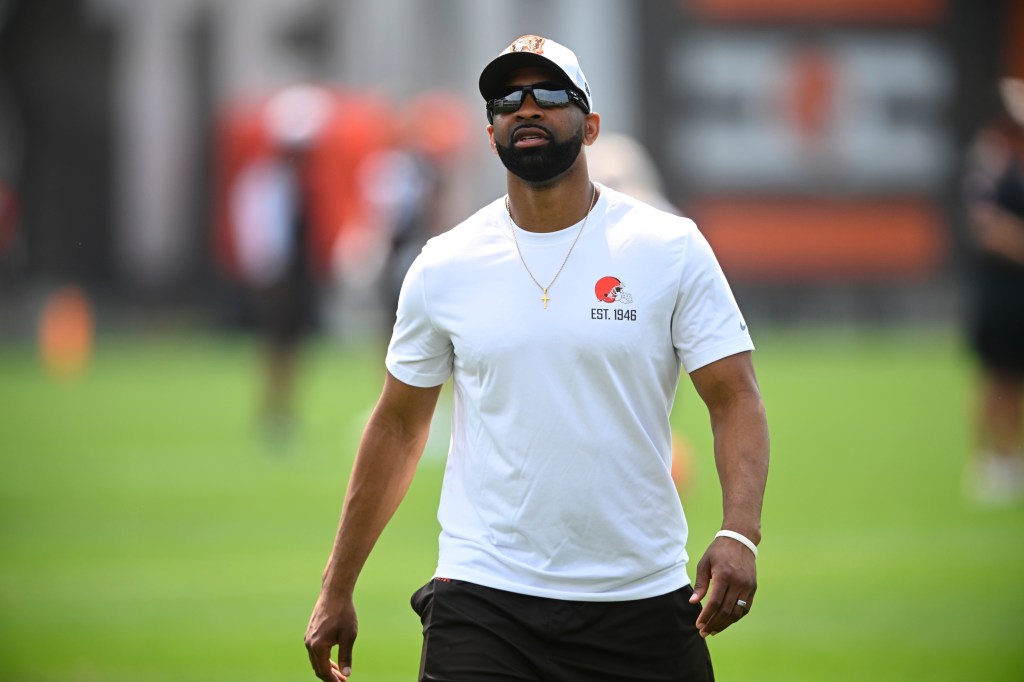 Cleveland Browns general manager Andrew Berry walks on the field during NFL football minicamp in Berea, Ohio, Thursday, June 12, 2025.