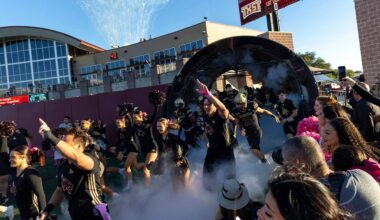 Texas State takes the field against Louisiana Monroe during an NCAA football game, Oct. 14, 2023, in San Marcos Texas. (AP Photo/Stephen Spillman, File)