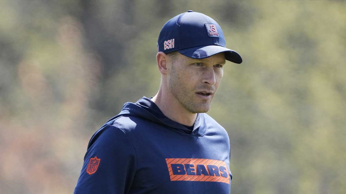 Chicago Bears head coach Ben Johnson walks the field during rookie minicamp at Halas Hall.