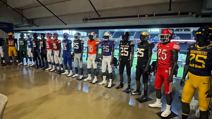 big 12 football uniforms displayed from media days...