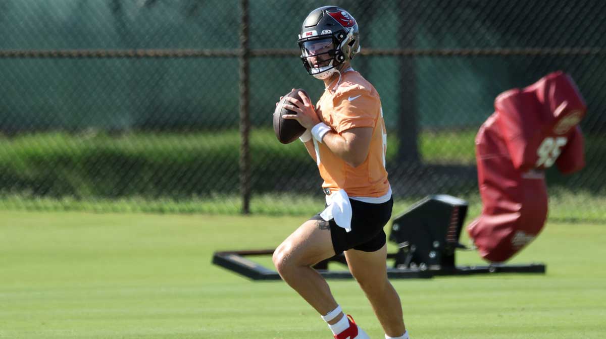 Tampa Bay Buccaneers quarterback Baker Mayfield (6) works out at One Buc Place.