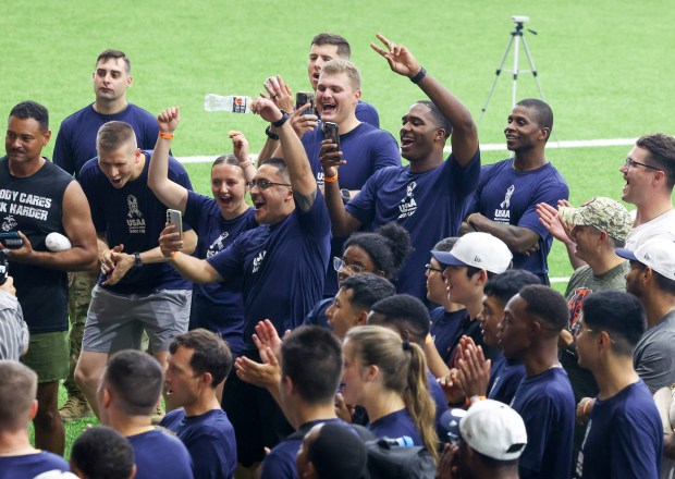 Team 3 celebrates their championship of the “USAA’s Salute to...