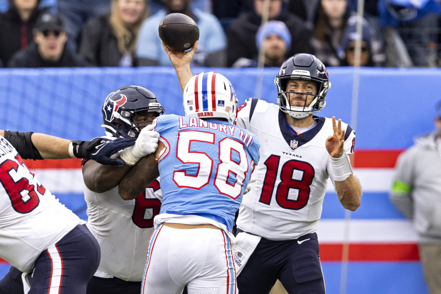 Texans quarterback Case Keenum throws a pass during the team