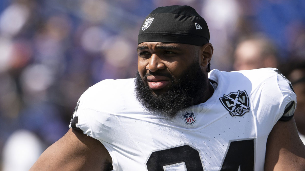 Las Vegas Raiders defensive tackle Christian Wilkins (94) before the game against the Baltimore Ravens at M&T Bank Stadium.