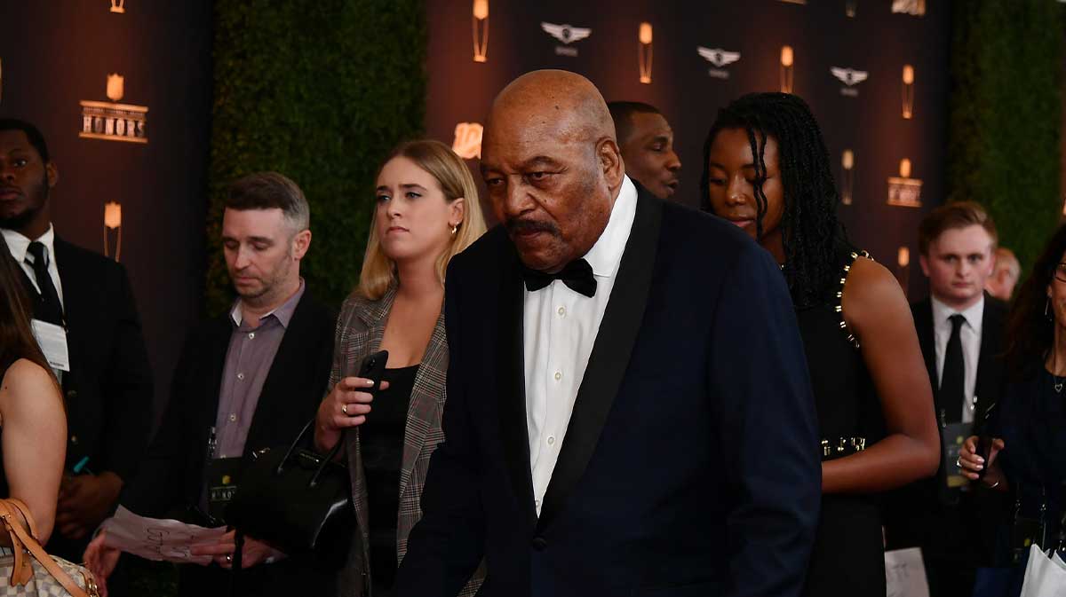Former football player Jim Brown appears on the red carpet prior the NFL Honors awards presentation at Adrienne Arsht Center.