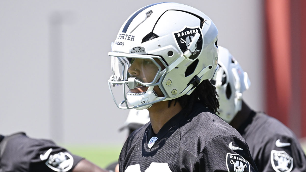 Las Vegas Raiders cornerback Darien Porter (26) prepares for a drill during Las Vegas Raiders Minicamp at Intermountain Health Performance Center.