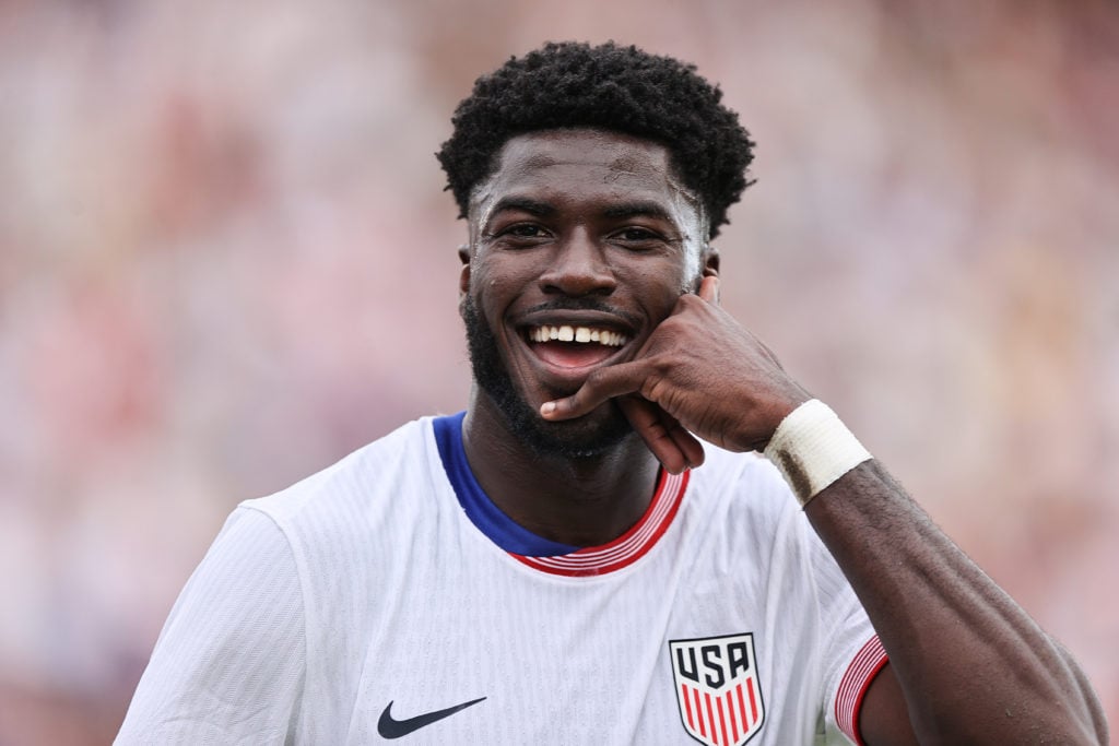 Patrick Agyemang #7 of United States celebrates