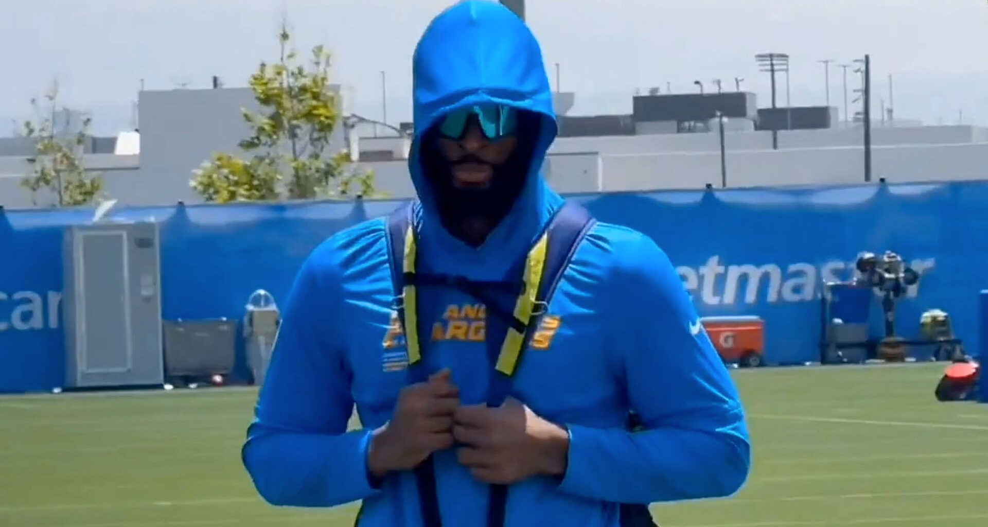 Najee Harris spotted sidelined in hoodie and glasses at LA Chargers training after 'fireworks mishap' left him 'injured'