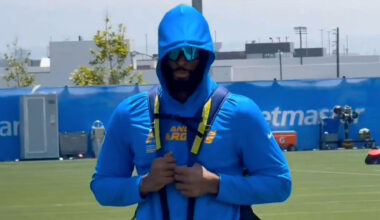 Najee Harris spotted sidelined in hoodie and glasses at LA Chargers training after 'fireworks mishap' left him 'injured'