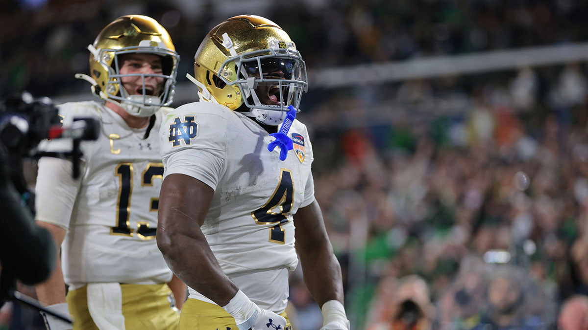 Notre Dame head coach Marcus Freeman during the Notre Dame Blue-Gold spring football game at Notre Dame Stadium on Saturday, April 12, 2025, in South Bend.