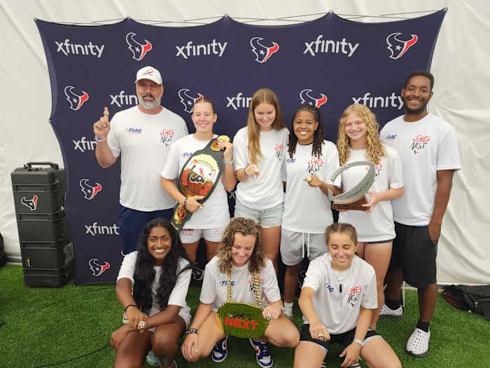 Texans host their NFL girls flag football championship team at camp: ‘Incredible experience’