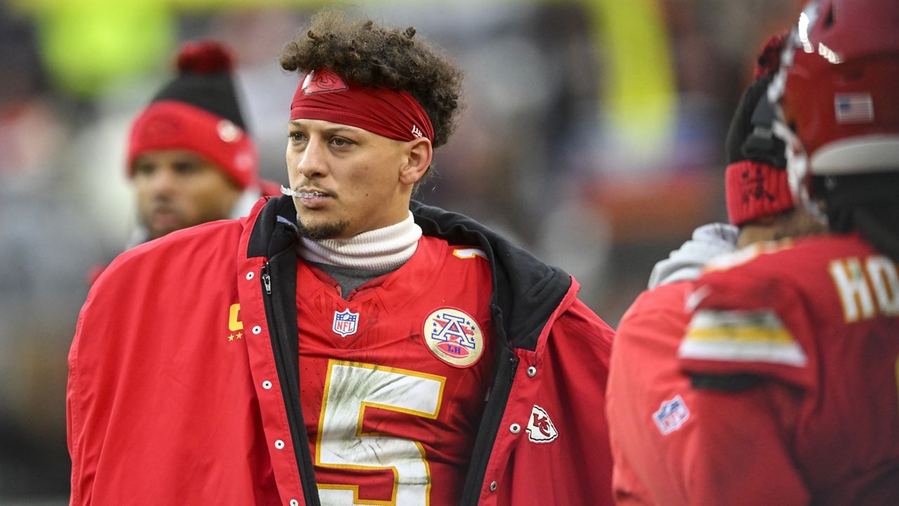 Kansas City Chiefs quarterback Patrick Mahomes watches play during the second half of an NFL football game against the Cleveland Browns, Sunday, Dec. 15, 2024, in Cleveland. (AP Photo/David Richard)