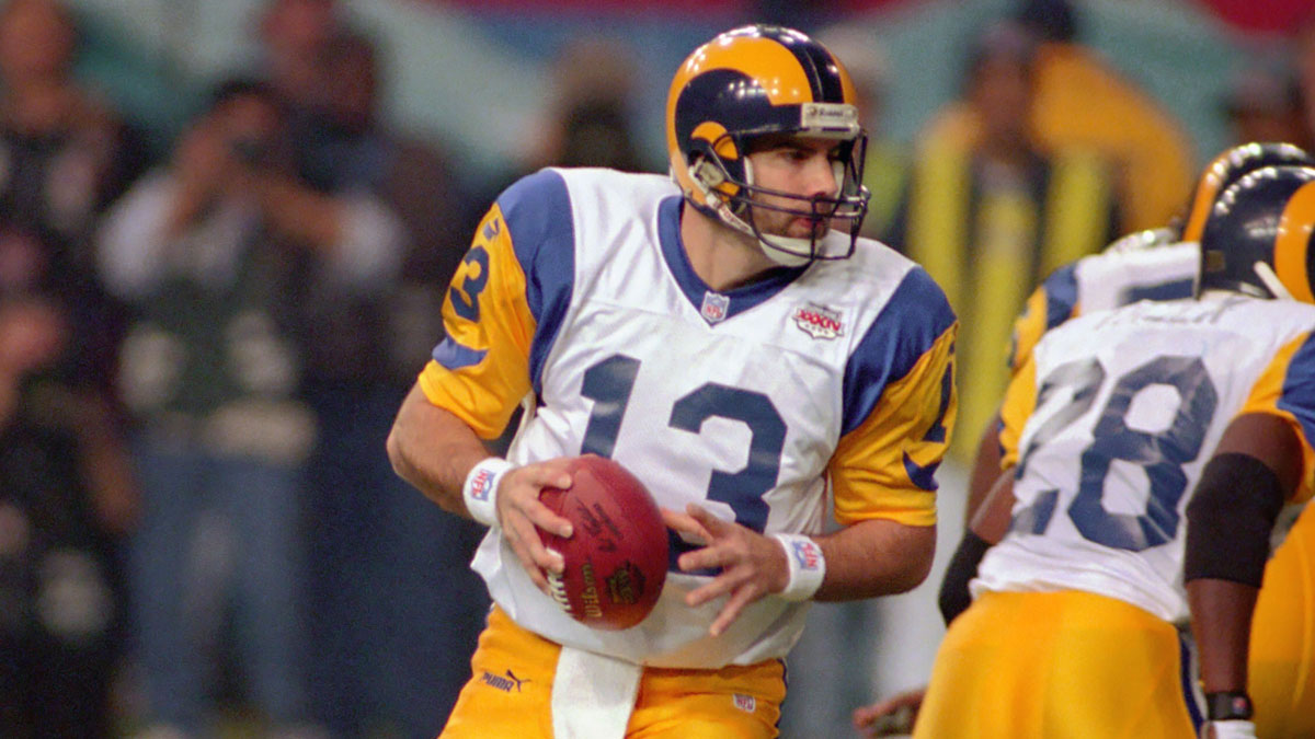 St. Louis Rams quarterback (13) Kurt Warner in action against the Tennessee Titans during Super Bowl XXXIV at the Georgia Dome. The Rams defeated the Titans 23-16. Warner was 24-45 for 414 yards and 2 touchdowns and was named the games most valuable player. 