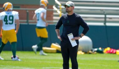 Green Bay Packers' head coach Matt LaFleur watches during an NFL football practice session Wednesday, June 12, 2024, in Green Bay, Wis.