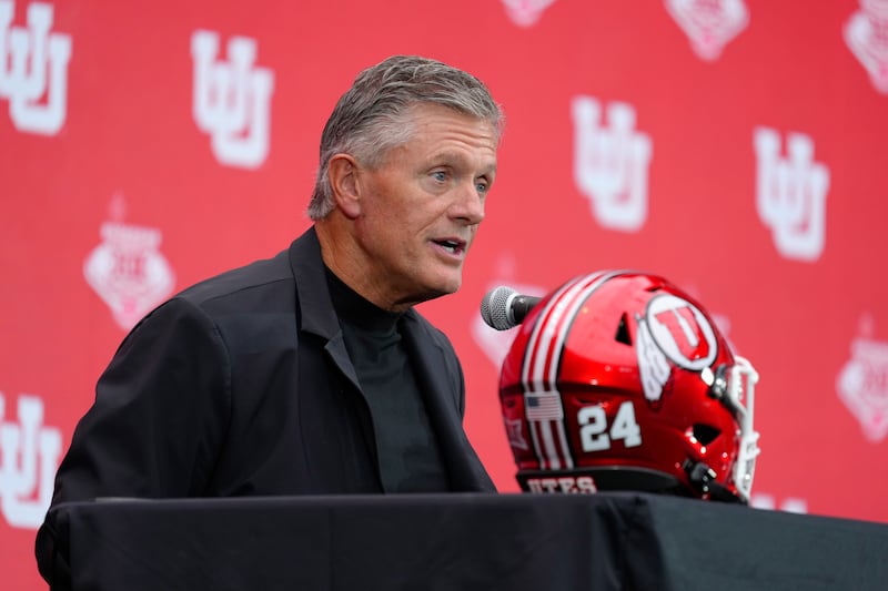 Utah head coach Kyle Whittingham speaks during the Big 12 football media days in Las Vegas, Tuesday, July 9, 2024.