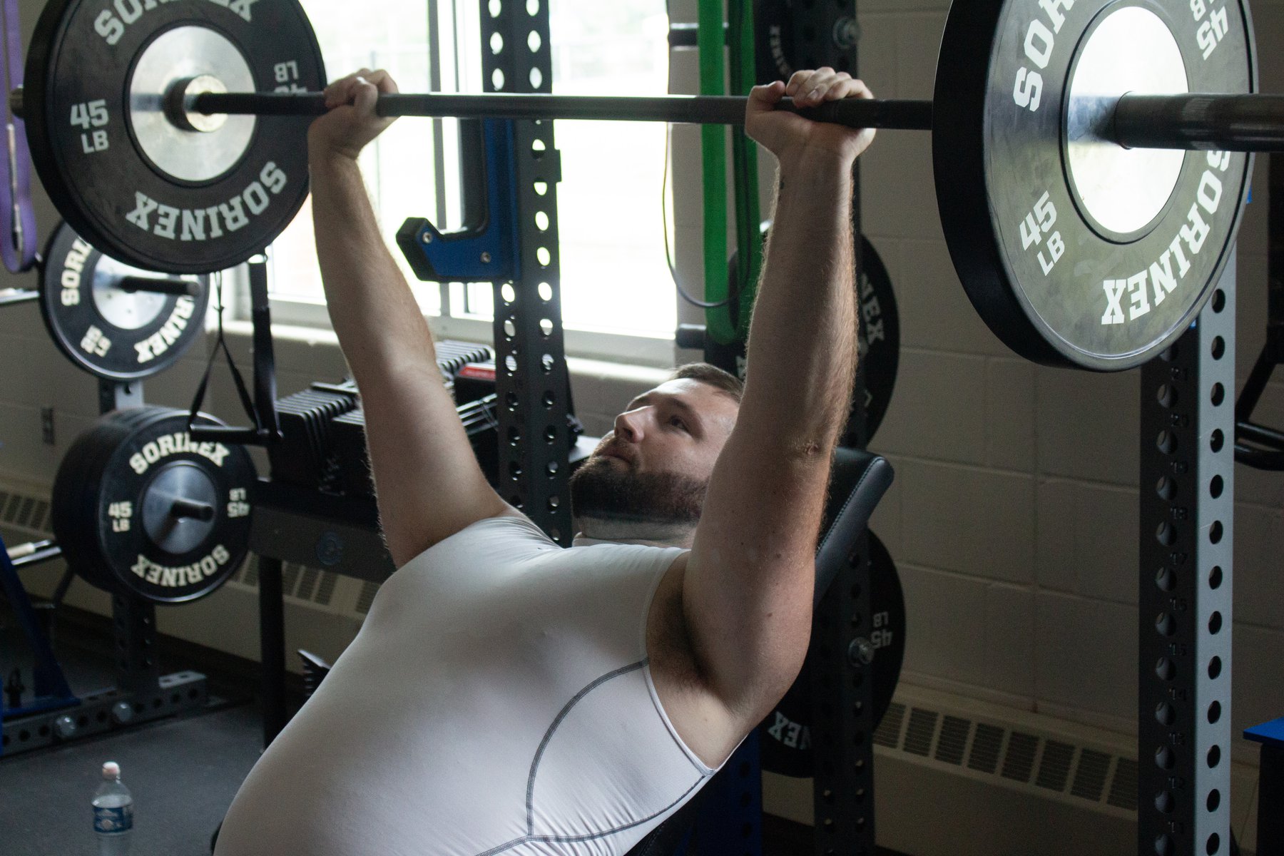 Jack Hasz does a rep of incline press.