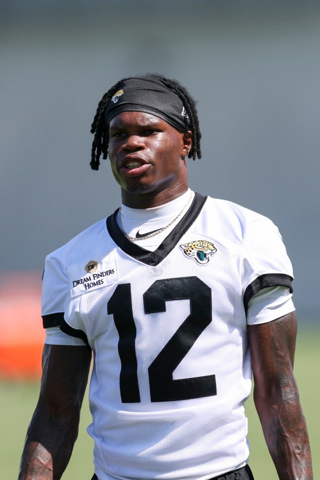 Travis Hunter #12 of the Jacksonville Jaguars at minicamp.