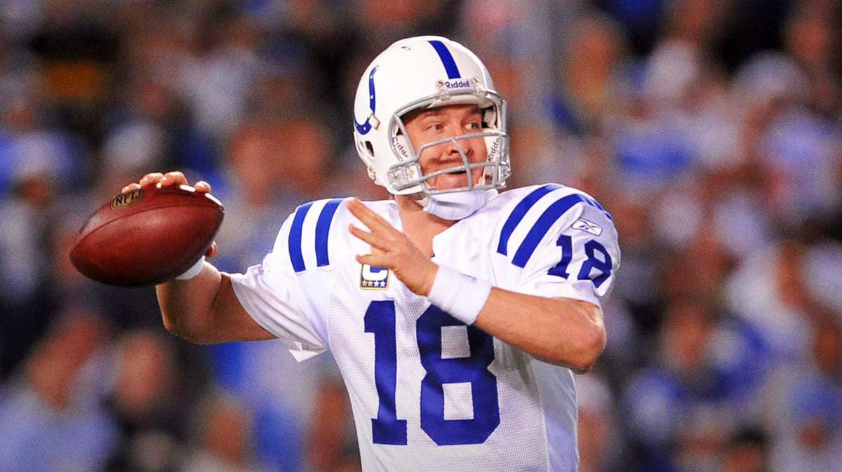 Indianapolis Colts quarterback Peyton Manning (18) throws a pass during the AFC wild card playoff game against the San Diego Chargers at Qualcomm Stadium. The Chargers defeated the Colts 23-17 in overtime. 