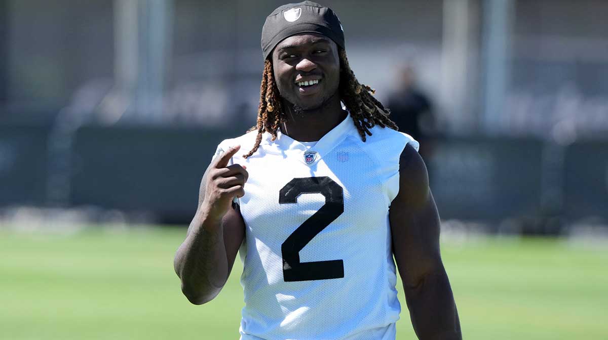 Las Vegas Raiders running back Ashton Jeanty (2) during training camp at the Intermountain Healthcare Performance Center.