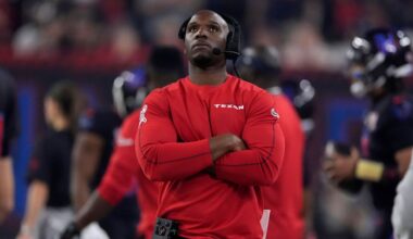 Houston Texans head coach DeMeco Ryans watches from the sideline during the second half of an NFL football game against the Baltimore Ravens, Wednesday, Dec. 25, 2024, in Houston. (AP Photo/Eric Christian Smith)