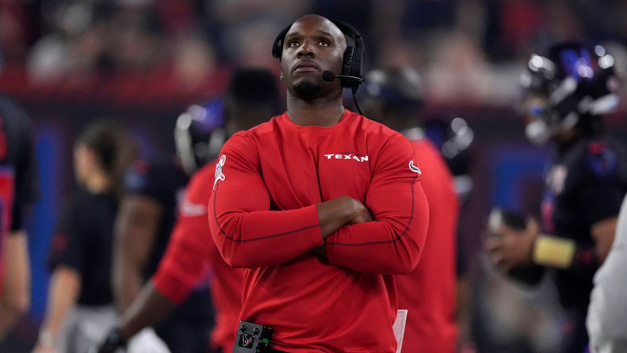 Houston Texans head coach DeMeco Ryans watches from the sideline during the second half of an NFL football game against the Baltimore Ravens, Wednesday, Dec. 25, 2024, in Houston. (AP Photo/Eric Christian Smith)