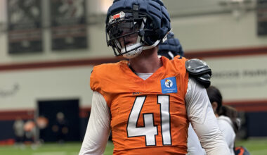 Young Broncos linebacker carted off at training camp practice