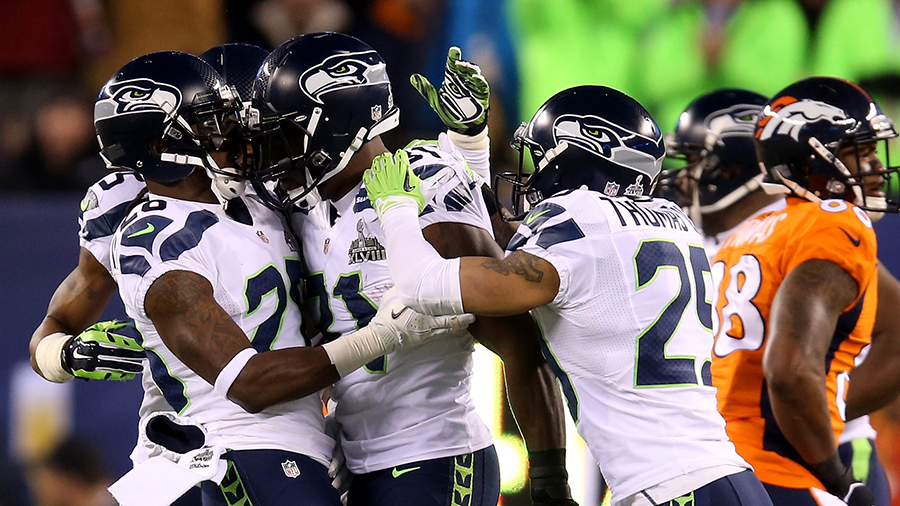 Seattle Seahawks Kam Chancellor interception Denver Broncos Super Bowl 2014...