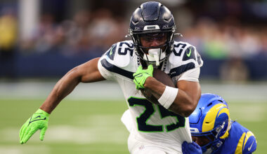 Seattle Seahawks Kenny McIntosh run Los Angeles Rams finale January 2025...