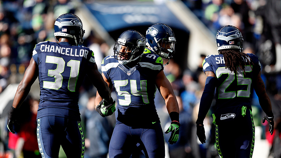 Seattle Seahawks Richard Sherman Bobby Wagner Kam Chancellor 2015 NFC Championship Game...